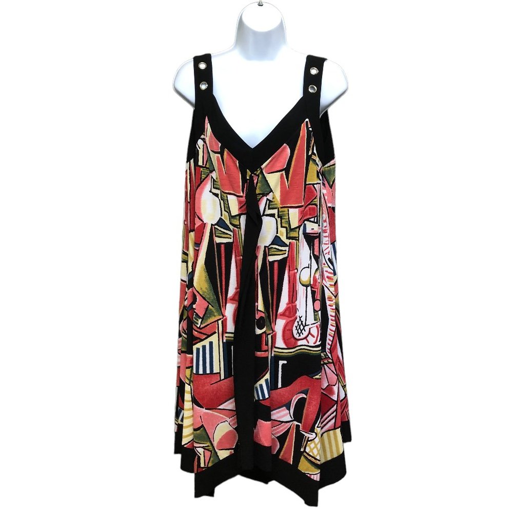 Libra Colorful Stretchy Art to Wear Asymmetrical Hem Dress Size  XL